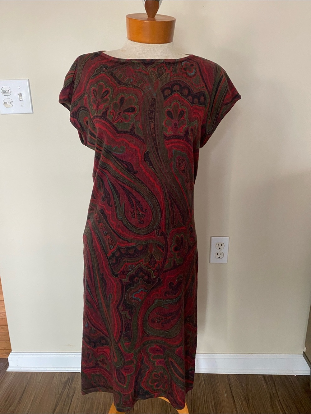 Lauren Ralph Lauren Silk and 14% Cashmere Sweater Dress Paisley Print, Sz Medium
